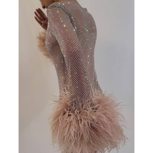 Прилагодено Рачно изработен кристален проѕирен долг секси фустан