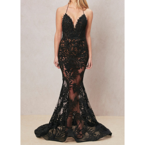 שמלת רשת שקופה שחורה בהתאמה אישית