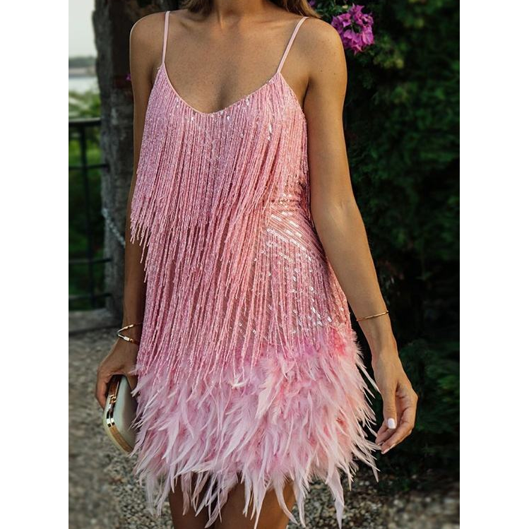 Womens Feather V-neck dress