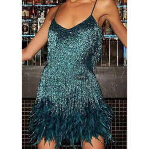 Tsika Yevakadzi Sexy Yevakadzi Fringed Sequin Feather Dress