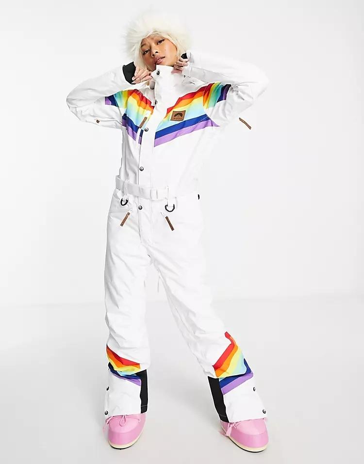 Custom Rainbow Road ski suit in white