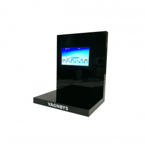 Acrylic cosmetic make up bottle display stand with LCD screen display