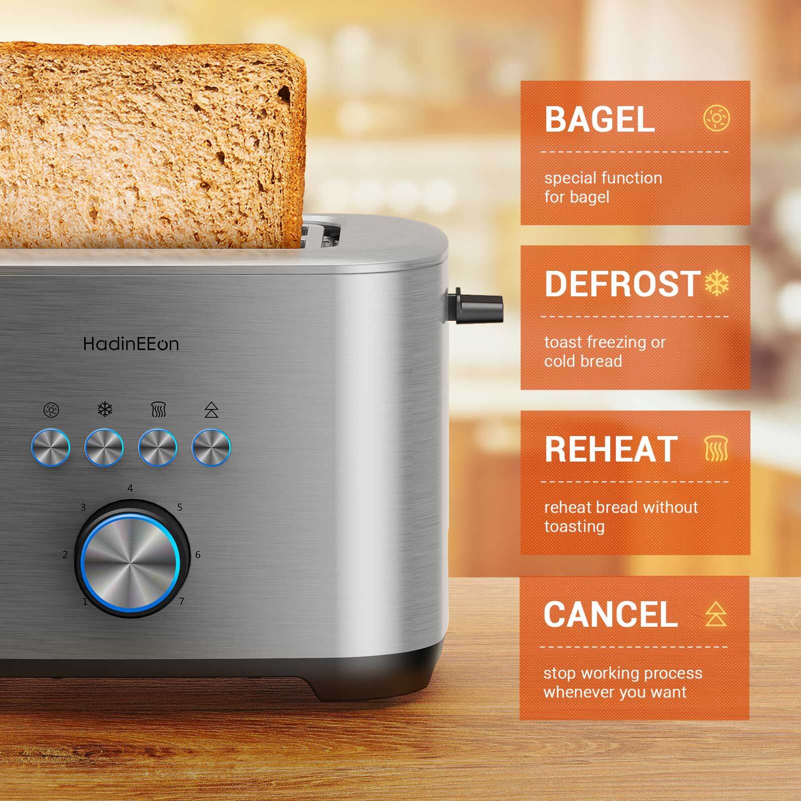 HadinEEon 2 Slice Toaster, Stainless Steel Toaster 1.5 Inches Extra Wide Slot