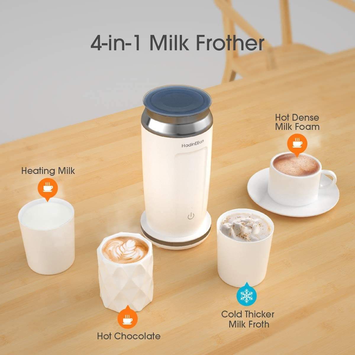 HadinEEon 4 in 1 Electric Magnetic Milk Frother 240ml, White 500W