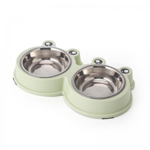 Premium Quality Double Stainless Steel Dog Feeder Bowls Frog Style