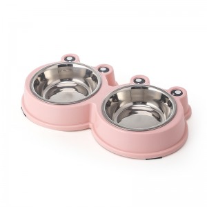 Premium Quality Double Stainless Steel Dog Feeder Bowls Frog Style