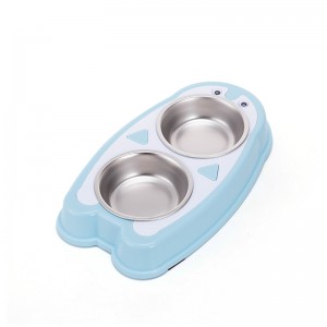 Penguin Design Double Detachable Stainless Steel Dog Pet Bowls