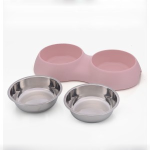 Colorful Stainless Steel Dog Pet Bowls Double Bowls Dog Feeder