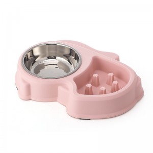 Slow Eating Stainless Steel Double Dog Pet Bowls 2 in 1 Dog Bowls