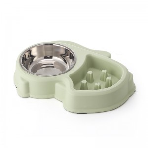 Slow Eating Stainless Steel Double Dog Pet Bowls 2 in 1 Dog Bowls