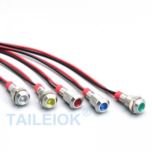 TAILEIOK Factory selling 8mm metal red green yellow 12v 24v flat head 220v led indicator light signal lamp