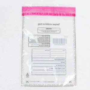Kantong pengaman plastik segel mandiri transparan dengan ukuran khusus tamper