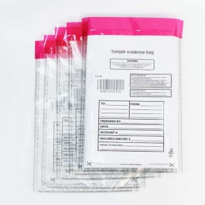 Kantong pengaman plastik segel mandiri transparan dengan ukuran khusus tamper