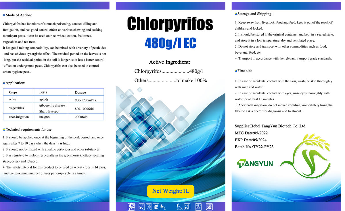 High effect with factory price Pesticide Chlorpyrifos 480g/L EC, 500g/L EC