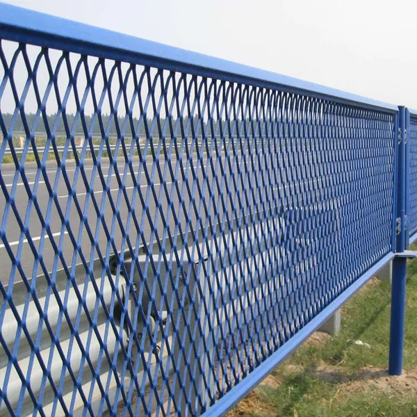 Anti-fall impregnated expanded mesh fence for viaduct
