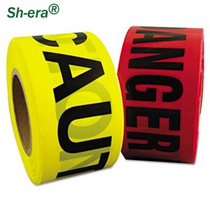 ບໍ່ມີກາວສີດໍາແລະສີເຫຼືອງ PE ລະມັດລະວັງ tape custom logo ພິມອັນຕະລາຍ tape