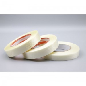 Transparent Fiber Glass Pet Tape Filament ເທບກາວສໍາລັບການຫຸ້ມຫໍ່ Carton Sealing ຫນັກ