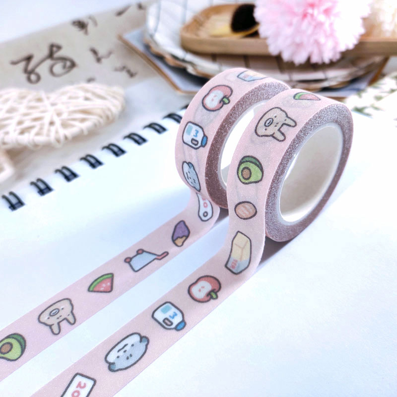 Custom 15mm wide glitter washi tape craft tape printing supplier ,adhesive tape for decoration and gift