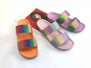 Kids’&Women’s Shoes Rainbow Destiny Multicolor Glitter Children Slip On Flat Slide Sandals
