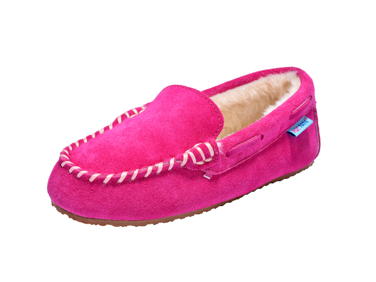 Girls Boys Classic Suede Leather Moccasin Slipper