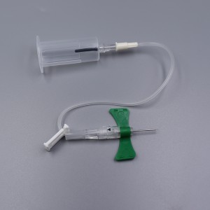 Medical needle push button safety blood collection set butterfly