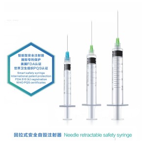 Medyczna, jednorazowa, automatycznie wysuwana strzykawka bezpieczna, zatwierdzona przez CE/FDA, 1/3/5/10 ml