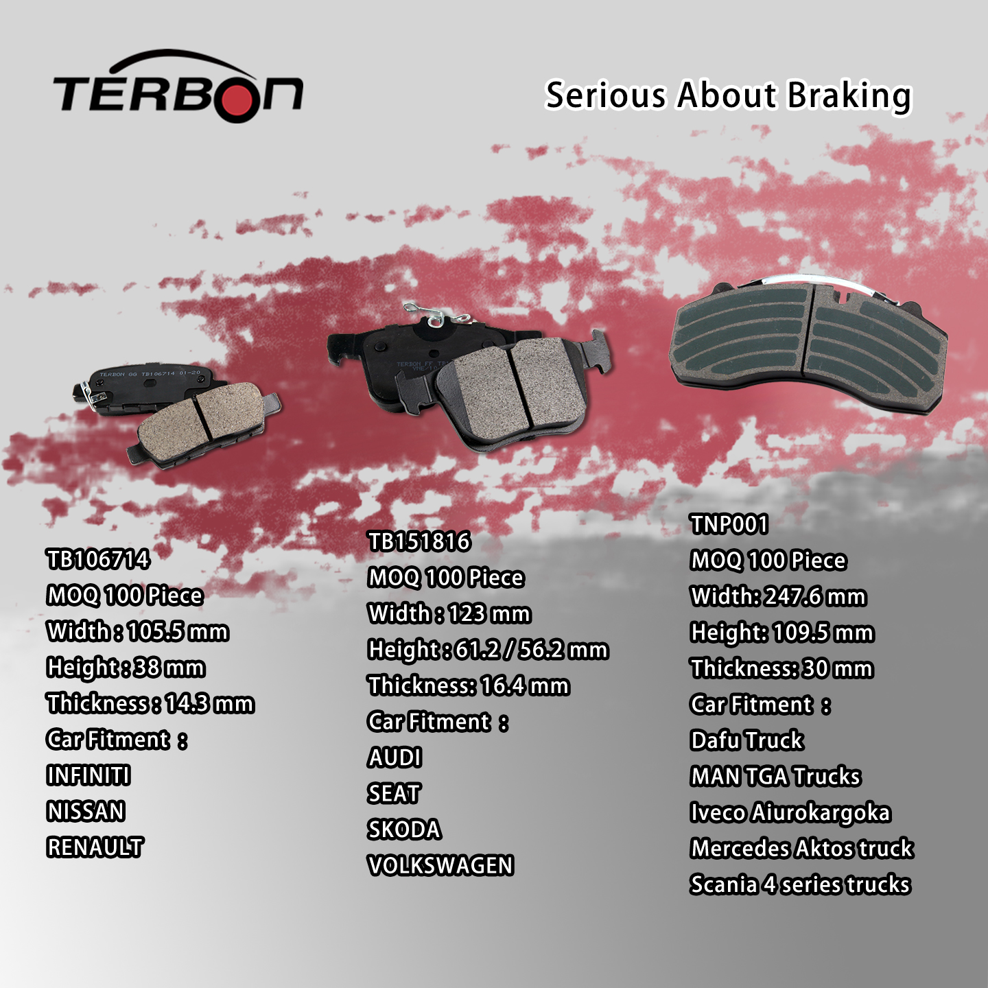 Terbon releases a wide range of high performance brake pads covering a wide range of vehicle models