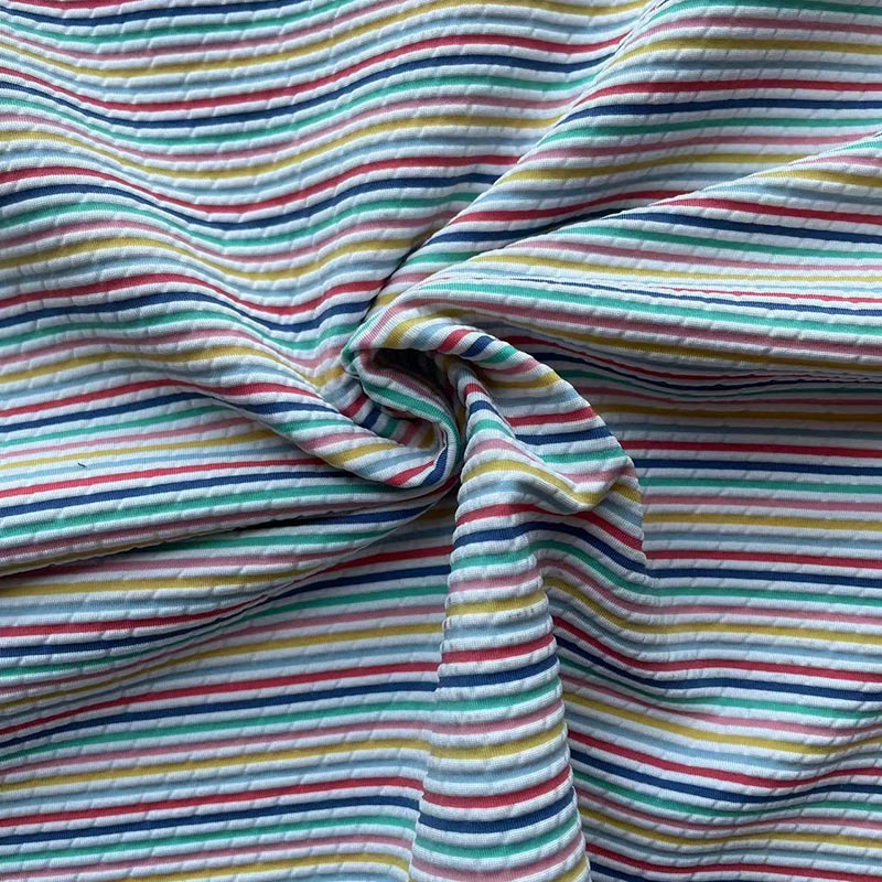 Yarn Dyed Seersucker 56/38/6 Recycled Polyester/38Nylon/6 Spandex Weft Knit Fabric Blue+white stripe yarn dye printed fabric