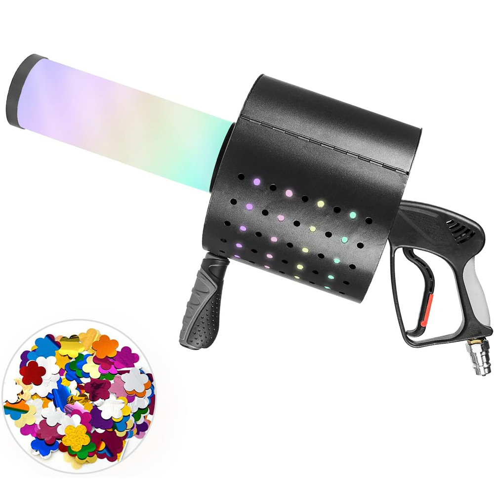 Máquina de confeti de cañón de CO2 Máquina de niebla portátil de CO2 7 cores LED Pistola de confeti Blaster Lanzador de confeti profesional para discoteca DJ Club Party Live