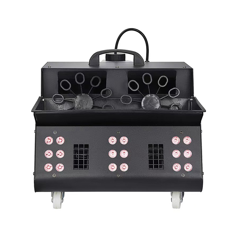 เครื่องทำฟองสบู่เครื่องสูบบุหรี่พร้อมไฟ LED RGB 18 ดวงเอฟเฟกต์ DMX Stage Fogger พร้อมพัดลมฟอง 2 อันสำหรับวันฮาโลวีนคริสต์มาสงานแต่งงานปาร์ตี้ดีเจผู้ผลิต