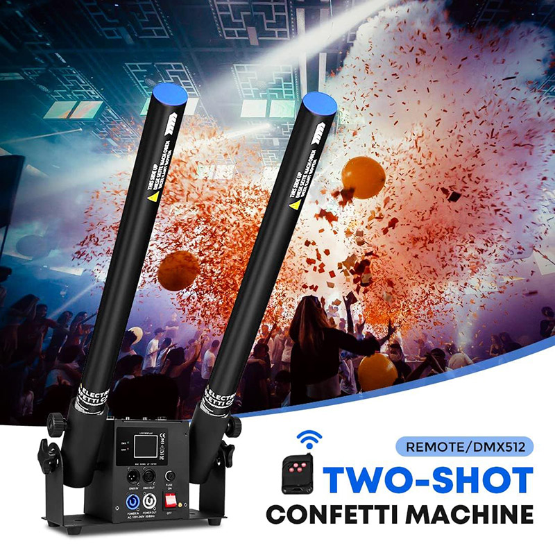 Өндүрүүчү эки түтүктүү Confetti Launcher замбирек машина Confetti желдеткич машина Confetti замбирек DMX жана алыстан башкаруу Концерт кечелери Клуб үйлөнүү үчүн