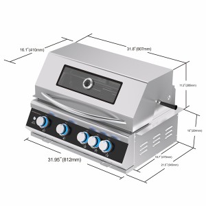 304 Stainless Steel 4 Burners 32 Inch Built-in BBQ Gas Grill For Island