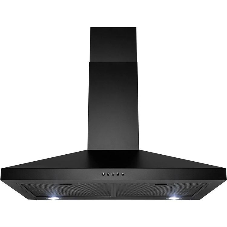 Convertible Kitchen Extractor Hood with Lights Black Painted Wall Hood