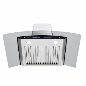 Curved Glass and Stainless Steel Wall Mount Canopy Smart Range Hood