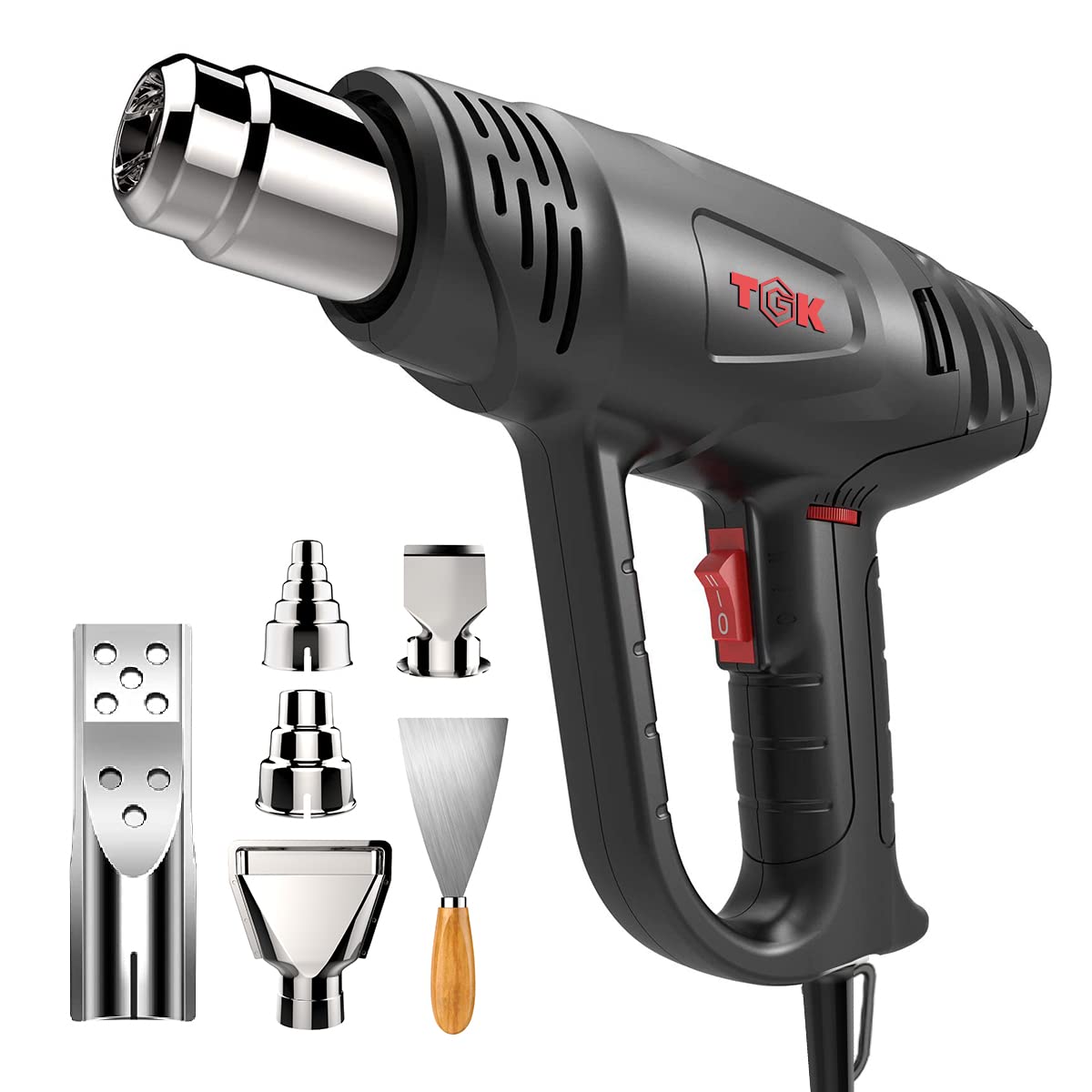 18 Years Factory Heat Gun Wood Burning - Heat Gun, TGK 1800W Heavy Duty Hot Air Gun Kit 122℉~1202℉ Dual Temperature Settings with 6 Nozzle Attachments Overload Protection for Crafts, Shrink Wrappi...