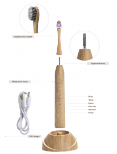 Compostable Soft Bristles Bamboo Electric Toothbrushes With 3 Rechargeable Heads
