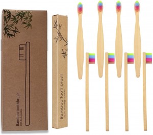 Natural Medium Bristles For Healthy Dental Care BambooToothbrush in Rainbow Colors