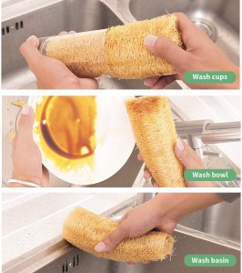 Biodegradable Natural Organic Loofah Sponge For Cleaning & Dishwashing Kitchen