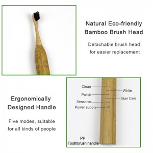 Rechargeable Compostable Private Label Sonic Electric Bamboo Toothbrush With Soft Bristles