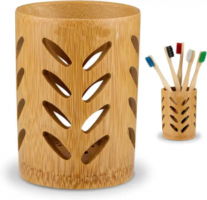 BPA free custom logo 100% organic bamboo display stand toothbrush holder with private label