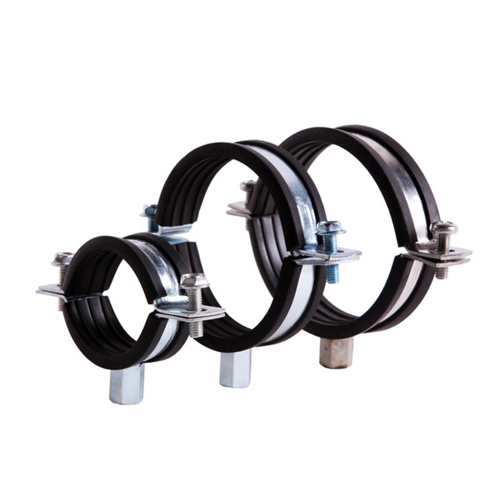 Black Rubber Hanging Pipe Clamp Carton Steel And Stainless Steel Material Featured Image
