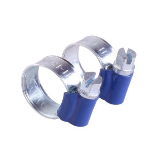 British type hose clamp with blue housing