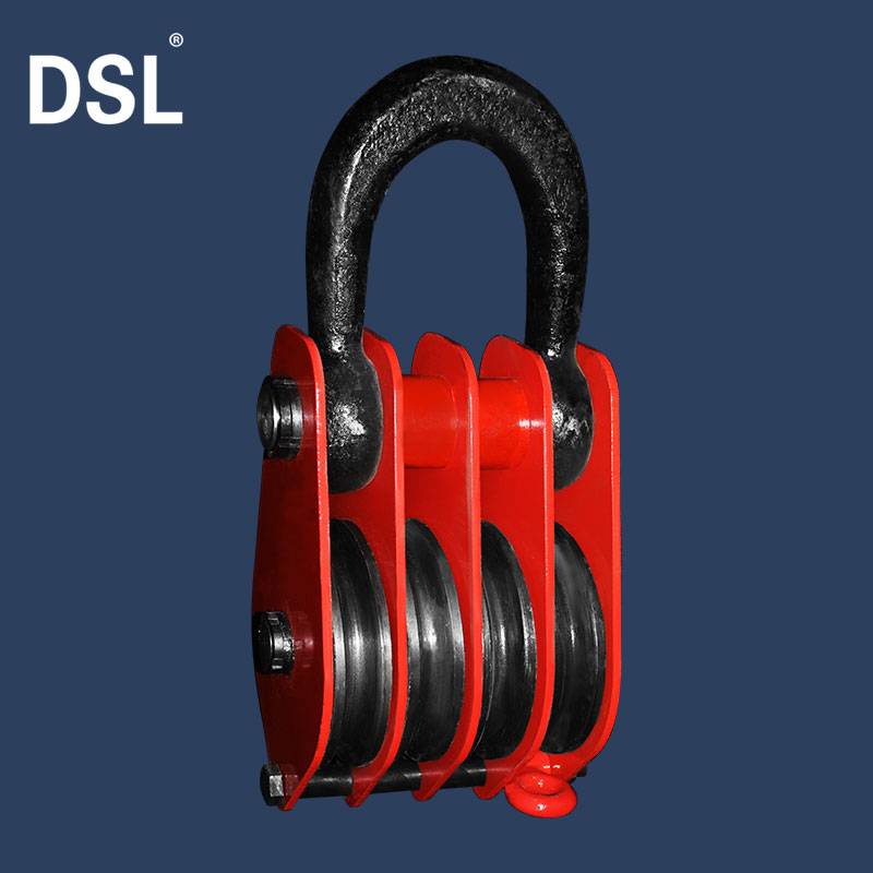 4 rolls hot rolled steel wheels bearing type super quality customized wire rope pulley block (1)