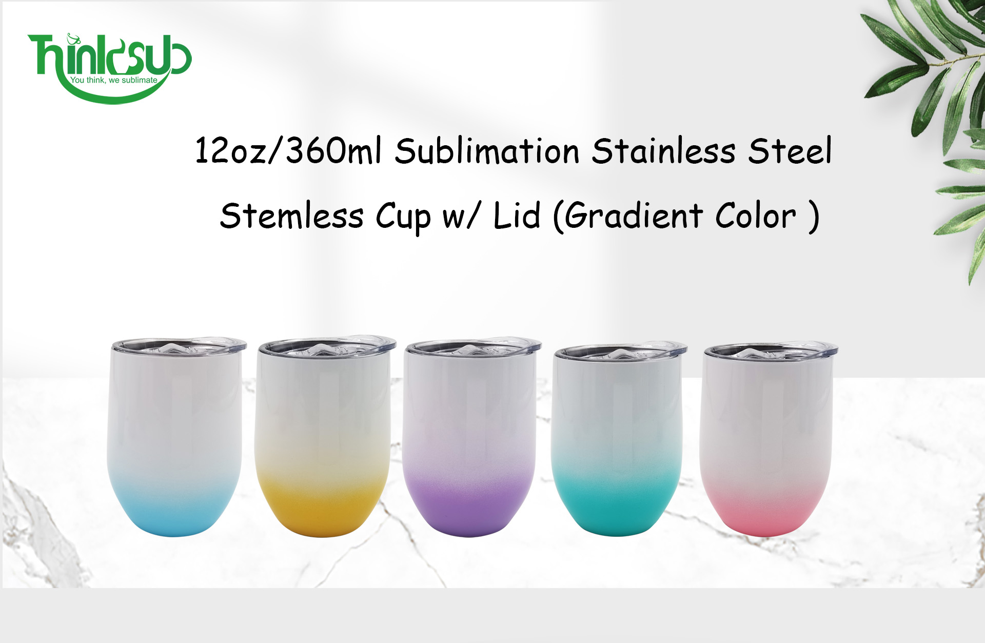  12oz/360ml Sublimation Stainless Steel Stemless Cup w/ Lid (Gradient Color )