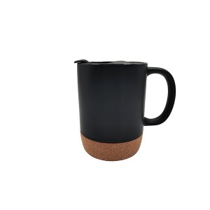 Insulated Ceramic Cup With Cork Bottom And Splash Proof Lid Large Coffee Mug