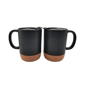Insulated Ceramic Cup With Cork Bottom And Splash Proof Lid Large Coffee Mug