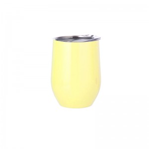 Sublimation Blanks Double Wall 12oz 360ml Colour Stainless Steel Stemless Egg Wine Vacuum Mug Glitter Cup with Lid
