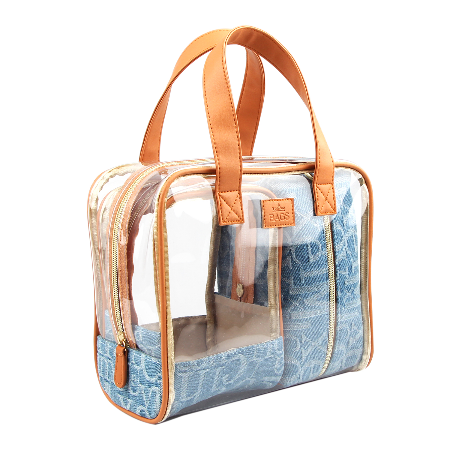 Makeup Bag for Women Travel Cosmetic Bag Set of 3-Piece Jeans Cosmetic Makeup Bag Set For Travel, Beauty Organization, Cotton Denim (3 Sizes: Large, Medium, Small)