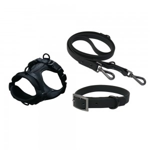 PU Leather Pet Collar ,Leash And Harness Set Available For Dogs