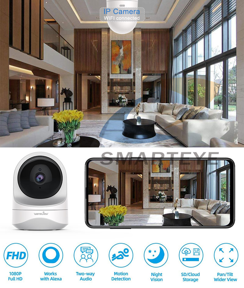 1080p hd Free Cloud Storage Security Camera Night Vision Ip Camera works with alexa for pet/baby/elder